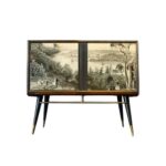 Mid-Century Modern Italian Scenic Inlay Accent Cabinet