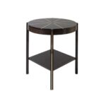 Neo-Classical Accent Table in Dark Wood with Brass Inlay and Shelf