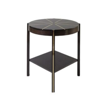 Neo-Classical Accent Table in Dark Wood with Brass Inlay and Shelf