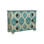 Hand-Painted 3-Drawer Chest (Turquoise Floral Pattern)