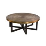 Antique Brass Ring Walnut Round Coffee Table