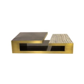 Modern Two-Tier Coffee Table with Stone and Metal