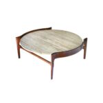 Travertine and Walnut Coffee Table