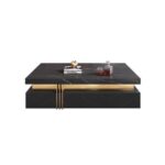 Modern Black Square Storage Coffee Table with Stone Top