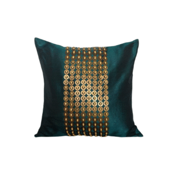 Teal and Gold Embellished Throw Pillow