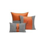 Orange Faux Leather Pillow Set
