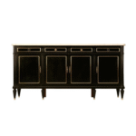 Louis XVI Hollywood Regency Black Lacquer Marble Top Enfilade Buffet
