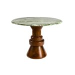 Green Marble Round Foyer Table with Sculptural Wooden Base