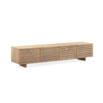 Slatted Media Media Unit in Natural Wood Finish