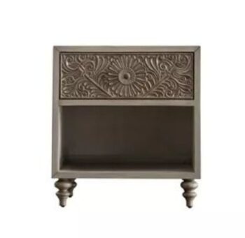 Hand-Carved Floral Accent Nightstand
