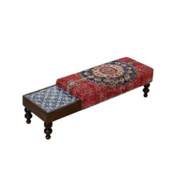 Vintage Kilim Tile Inlay Occasional Ottoman