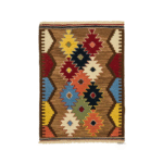 Multicolor Diamond & Zigzag Woven Rug with Sunburst Motifs and Fringed Edges