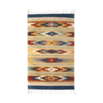 Southwestern Multicolor Woven Rug with Geometric Bands and Fringed Edges