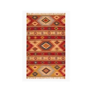 Southwestern Multicolor Woven Rug with Diamond Bands and Fringed Edges