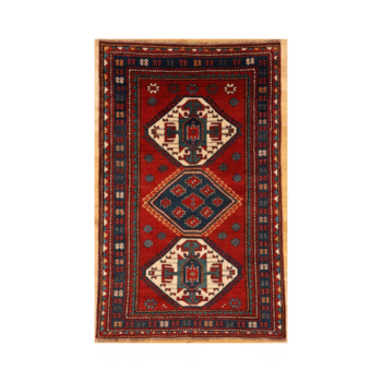 Persian-Style Rectangular Rug with Triple Medallions and Stylized Botanical Motifs