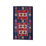 Traditional Woven Rug with Triple Diamond Panels and Deep Blue Ornamental Border