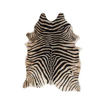 Zebra-Patterned Hide Rug with Black & White Stripes and Organic Silhouette
