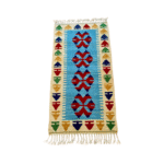 Multicolor Geometric Woven Rug with Central Stripe and Fringed Edges