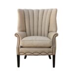 1940s Channel Back Linen Wing Chair