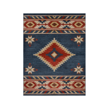 Southwestern Blue Rectangular Rug with Central Diamond and Ornamental Borders
